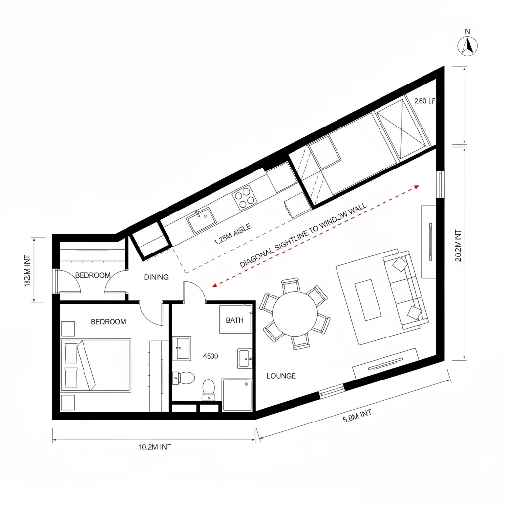 Diagonal Living: Angled Sightline for Depth