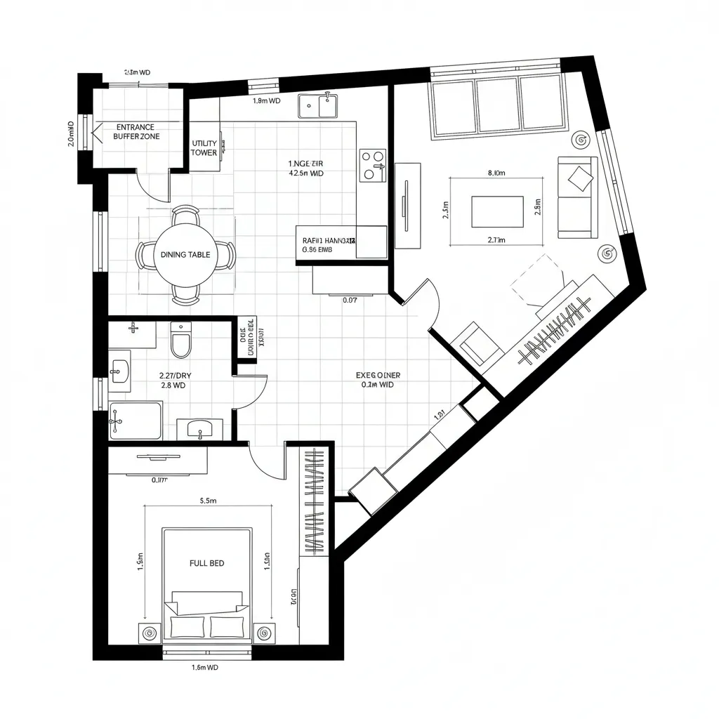 Diagonal Open Living with Quiet Box