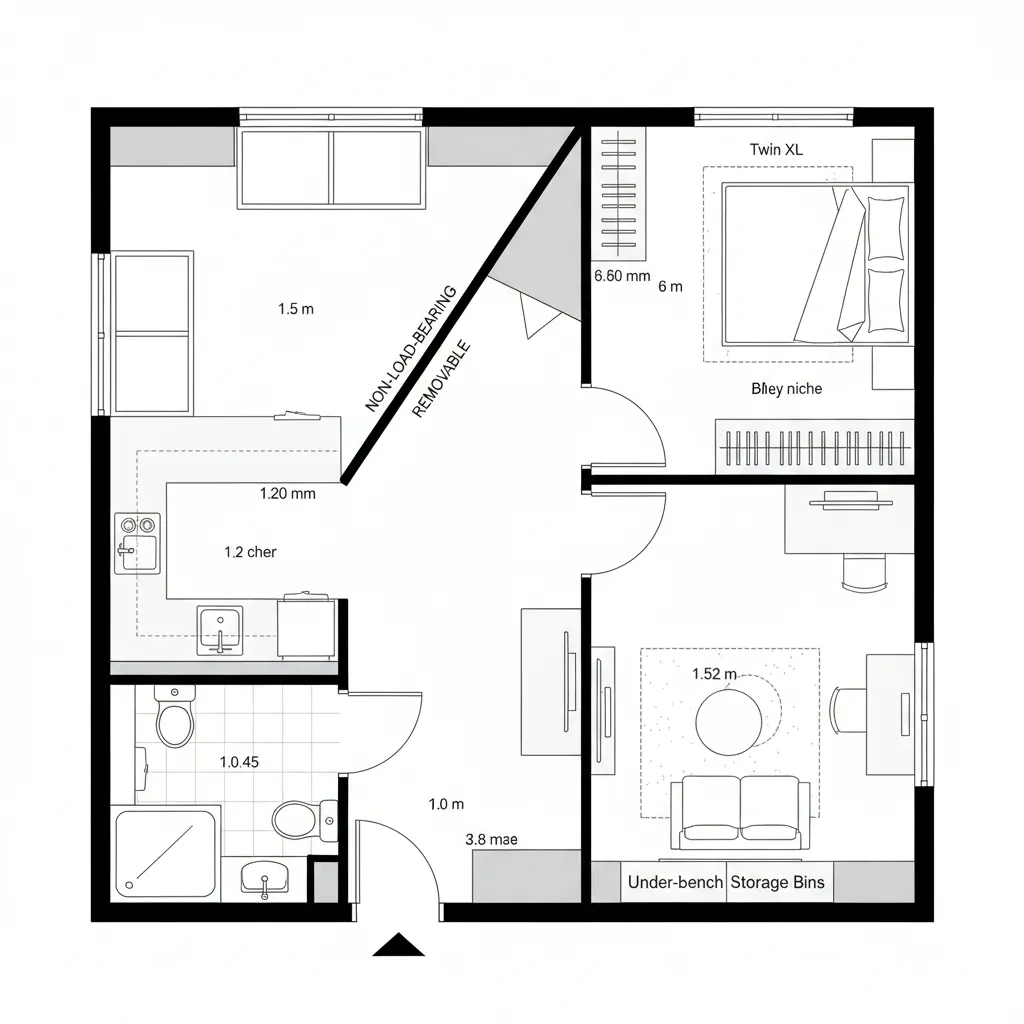 Small Studio Layout: Diagonal Runway