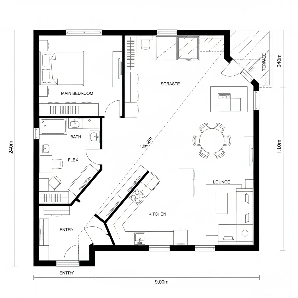 Diagonal Spine with Flex Room