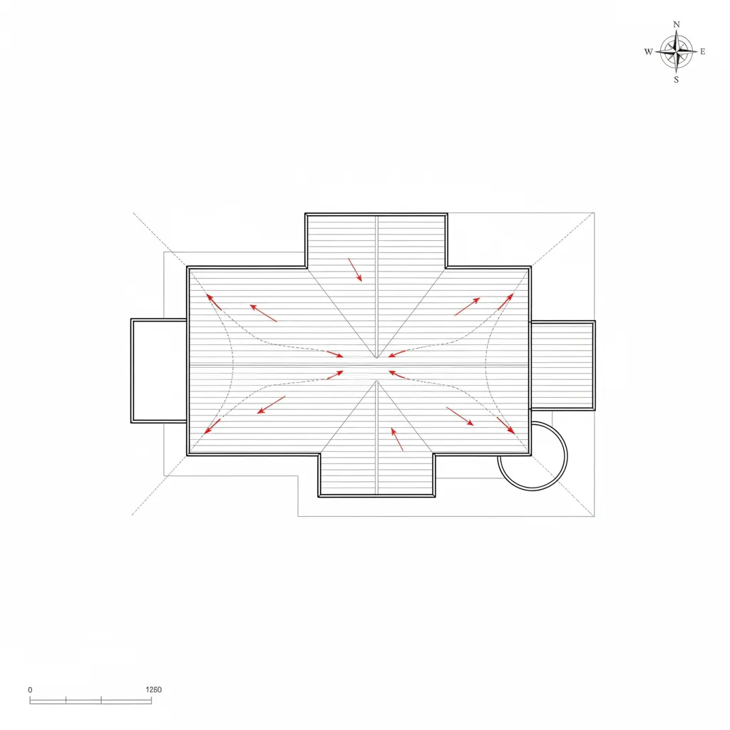 Diagram denah atap rumah dengan arah kemiringan