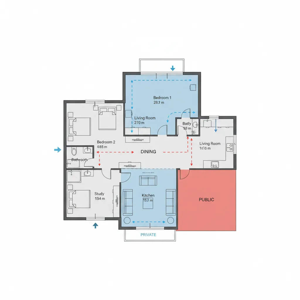 Diagram rekonstruksi denah rumah Nobita dari berbagai adegan anime