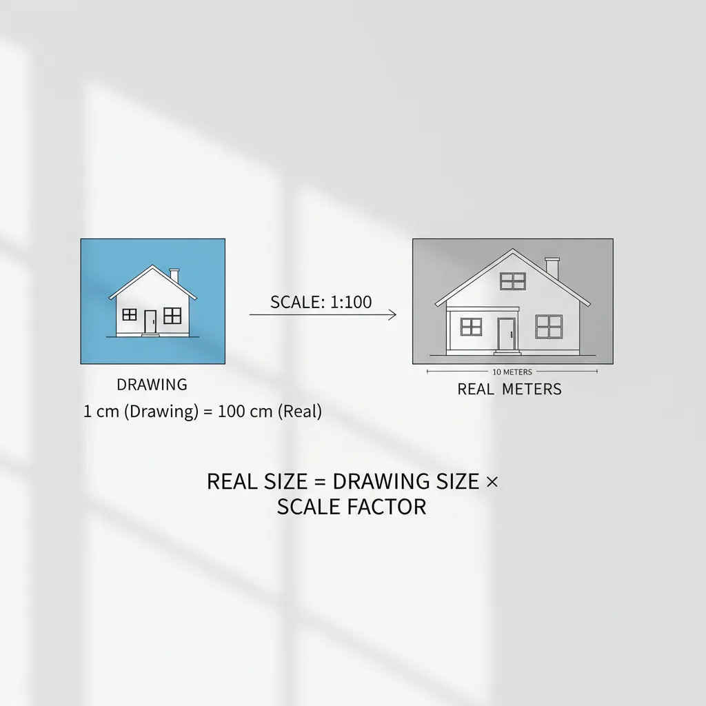 Diagram sederhana cara menghitung skala denah rumah