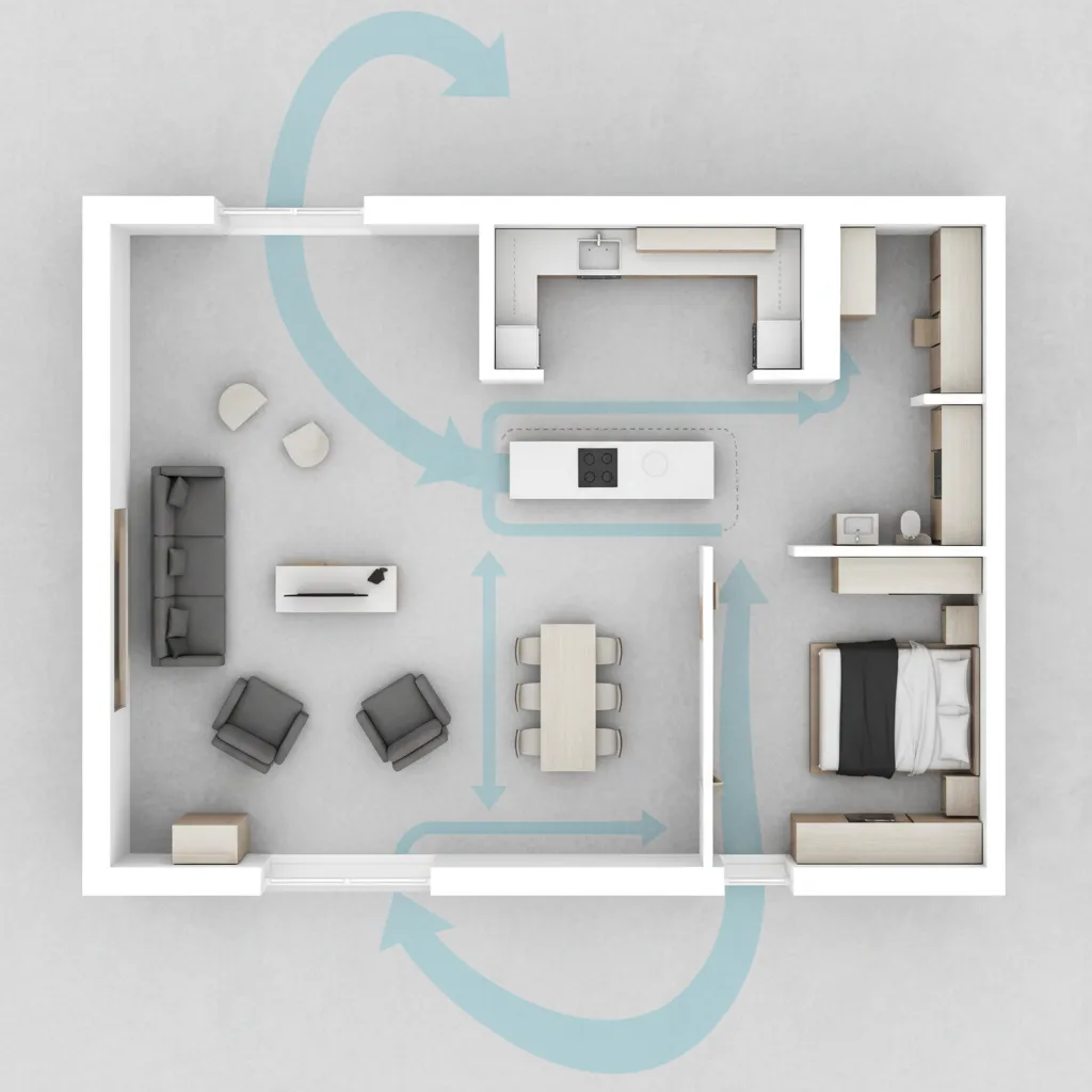 Diagram sirkulasi pergerakan orang di dalam rumah