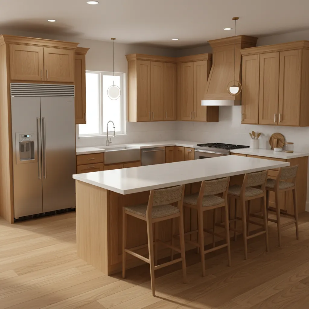 modern kitchen with diamond cabinets installed in an L shaped layout