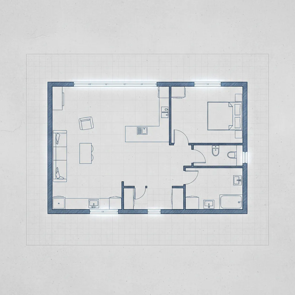 Rectángulos formando paredes de un plano simple de casa