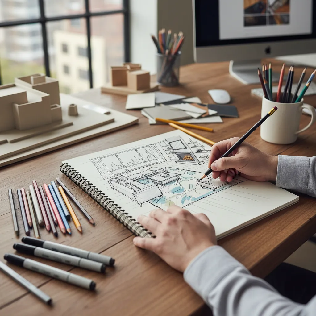 Dibujo a mano alzada en diseño de interiores