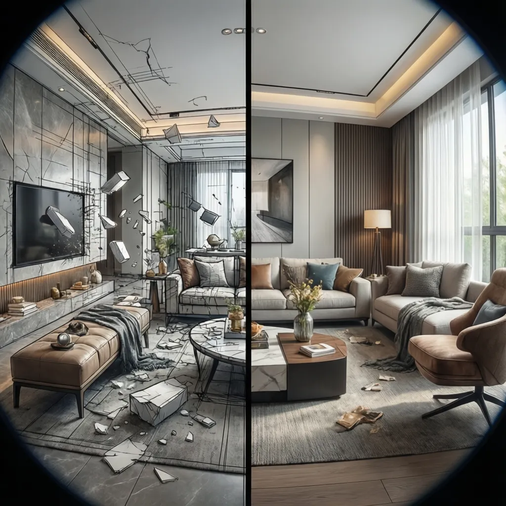 comparación entre diseño estructural interior y decoración de mobiliario