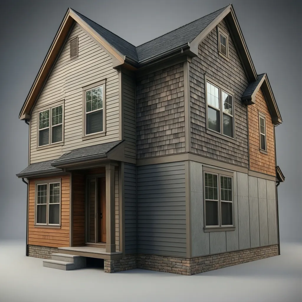 Examples of different exterior siding styles including lap siding and board and batten