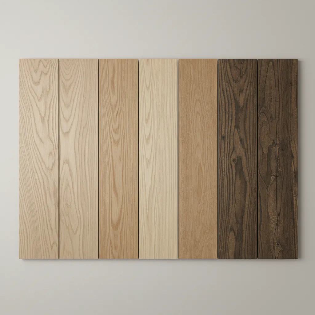 comparison of different hardwood flooring species planks arranged side by side