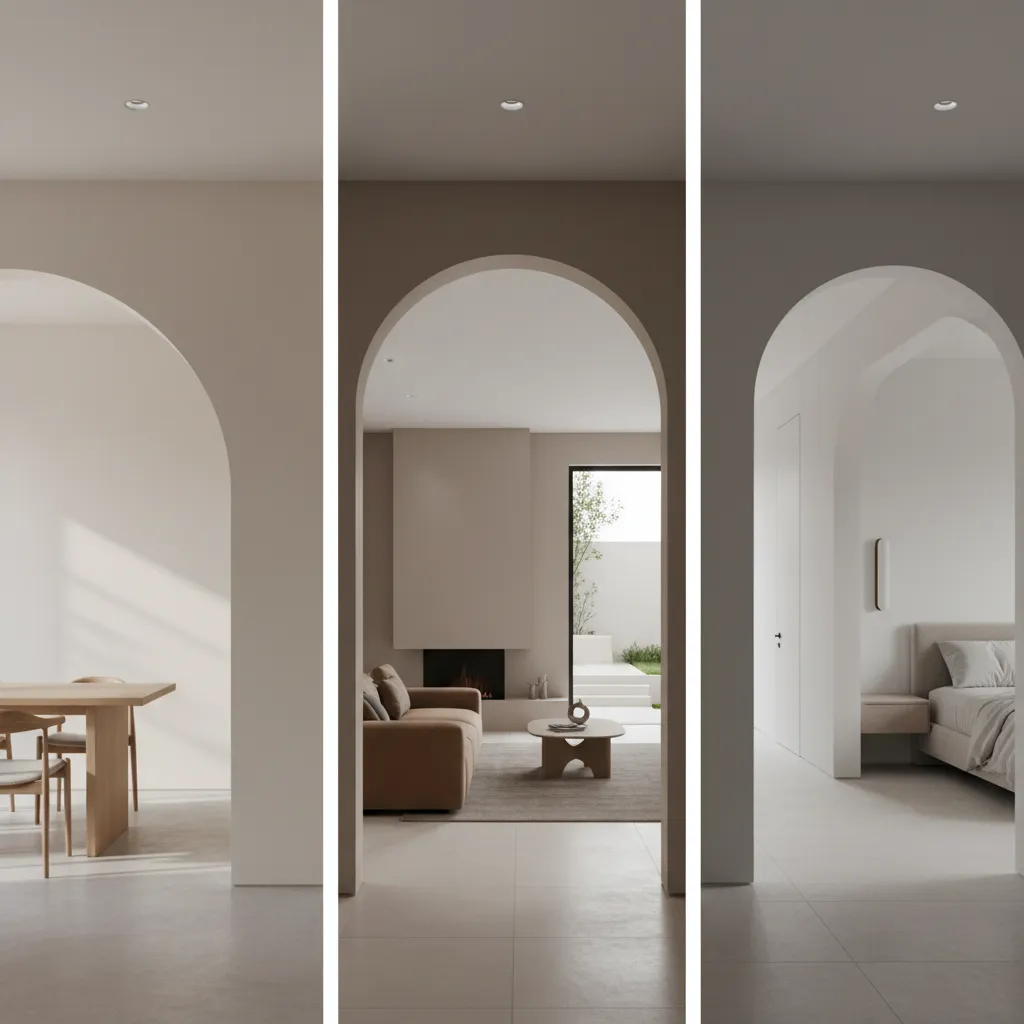 Comparación visual de diferentes estilos de arcos interiores
