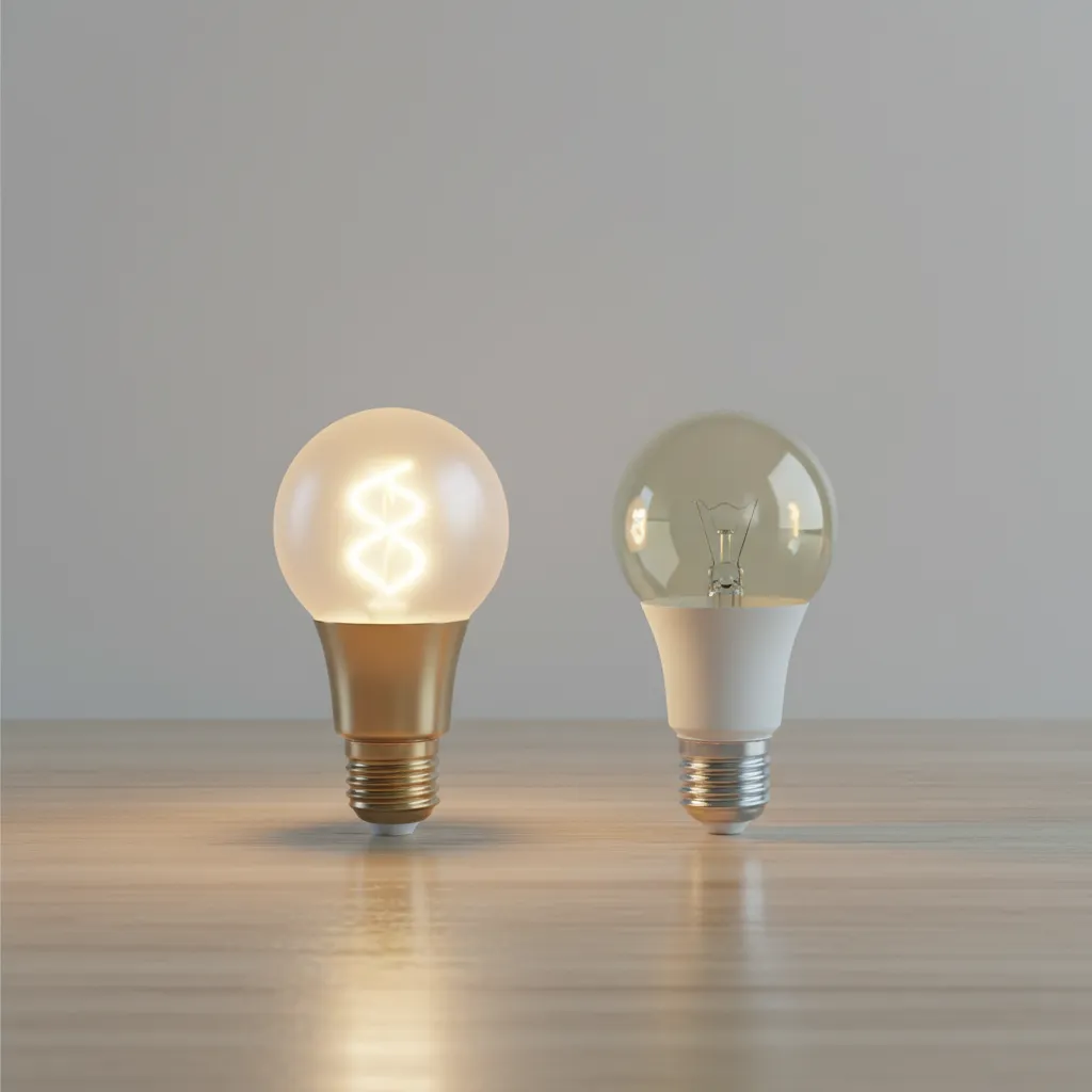 Comparison of premium LED bulb and generic LED bulb on table