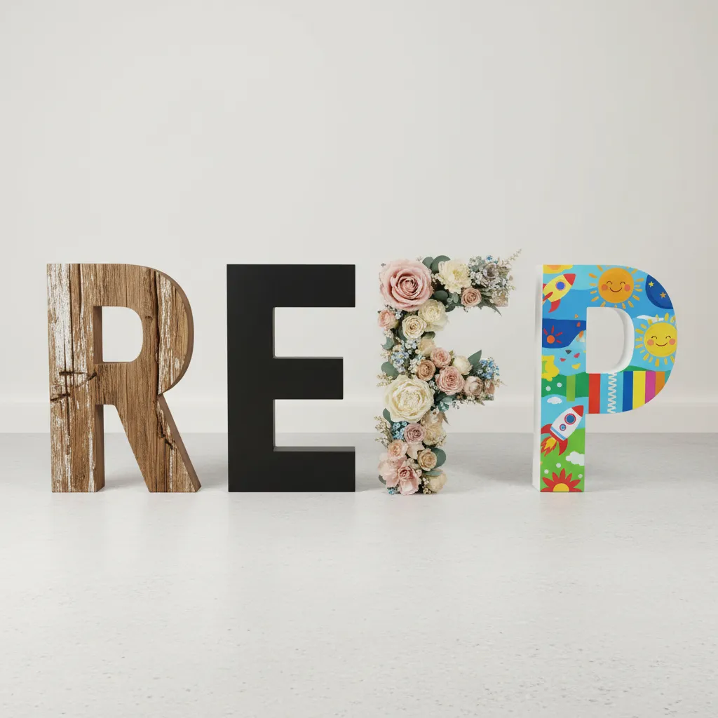 Rustic modern floral and kids themed wooden letter decoration examples