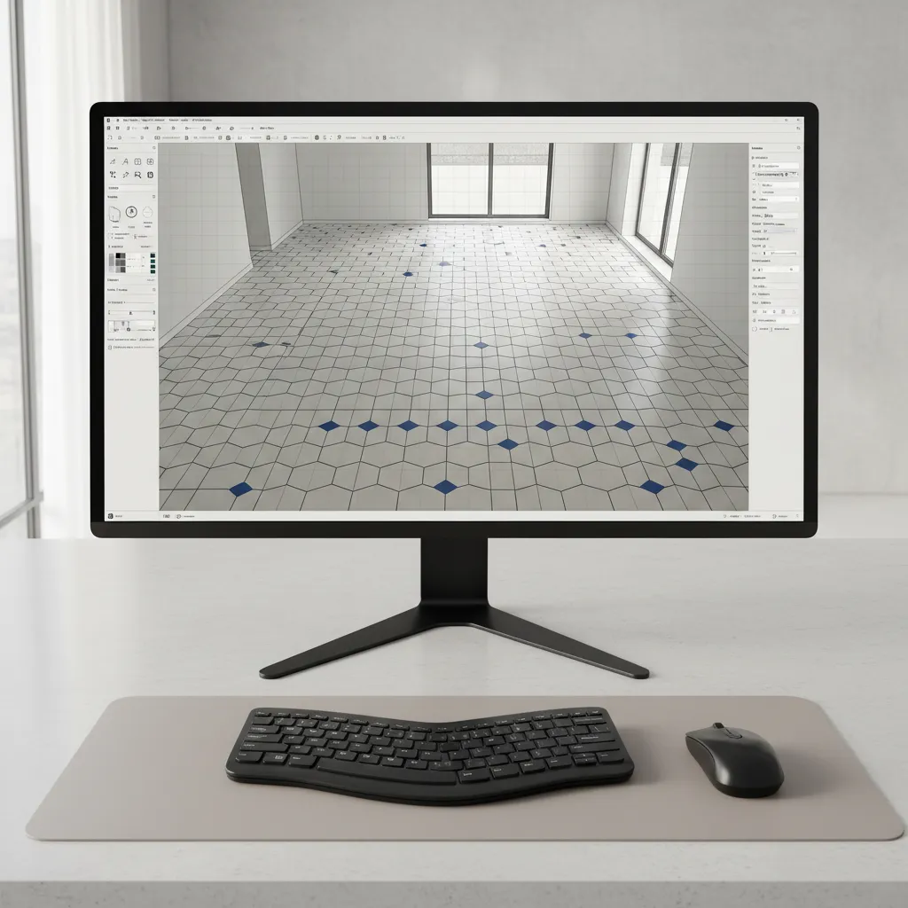 Digital 2D tile floor layout grid displayed on architectural planning software