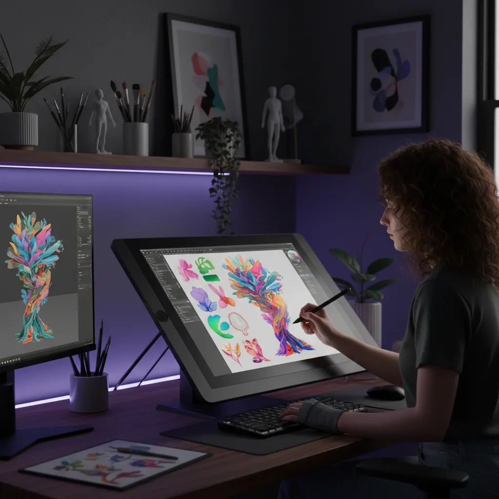 digital artist turning illustrated png artwork into stylized 3D object