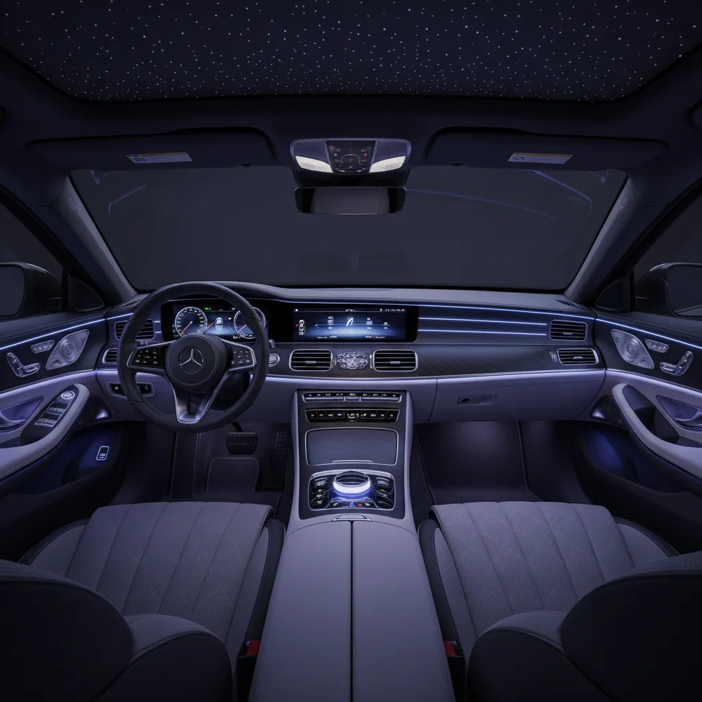 Simulación digital de iluminación interior en cabina de automóvil