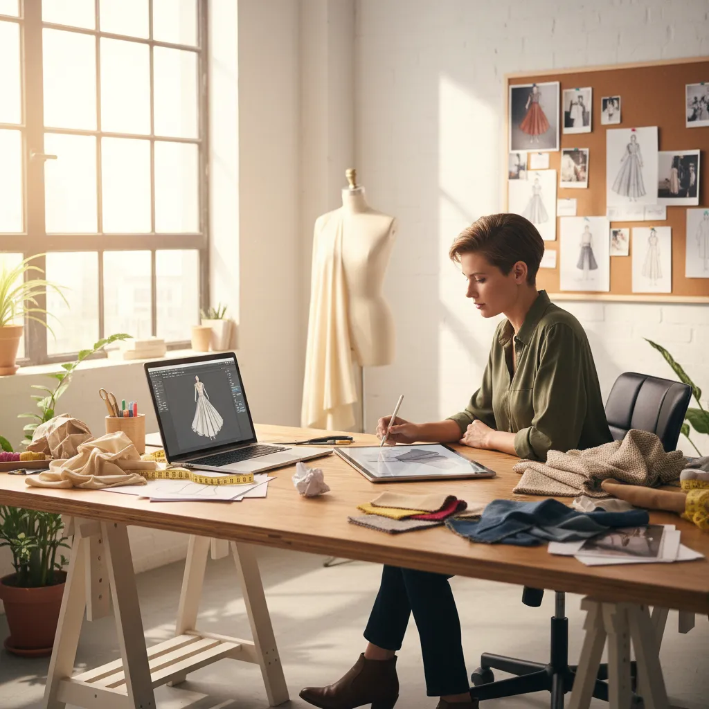Diseñador usando herramientas digitales para diseñar moda