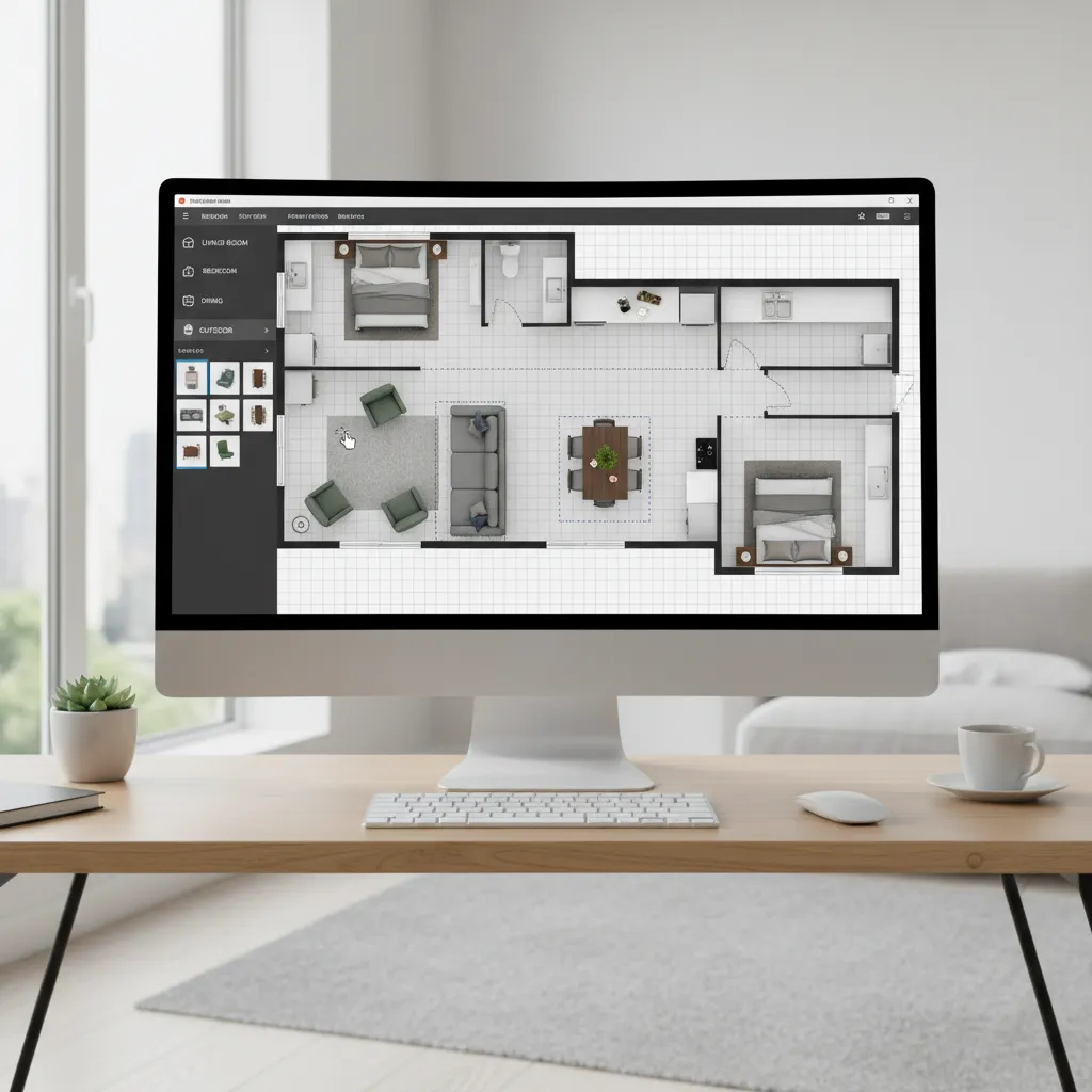 Modern software interface showing a digital floor design planner with editable home layout