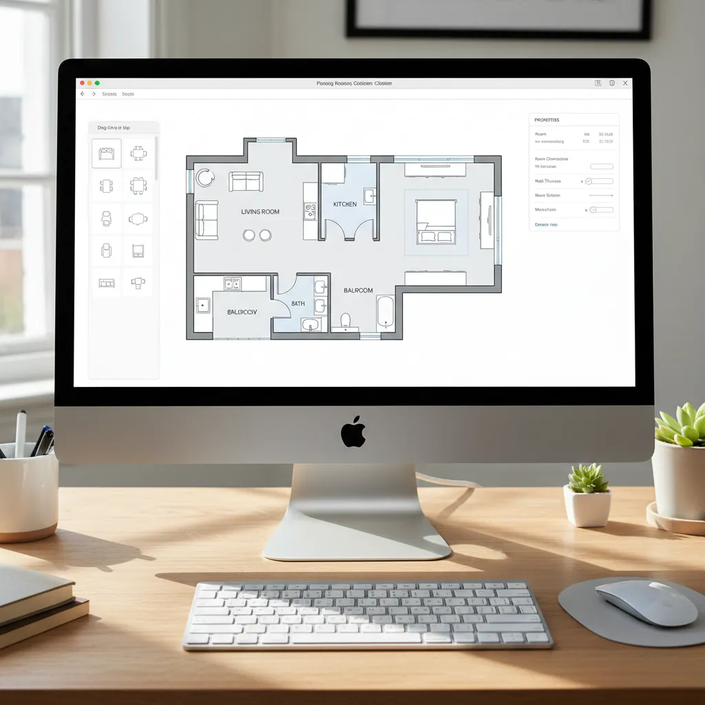 Example interface of a floor plan creator app showing room layout tools