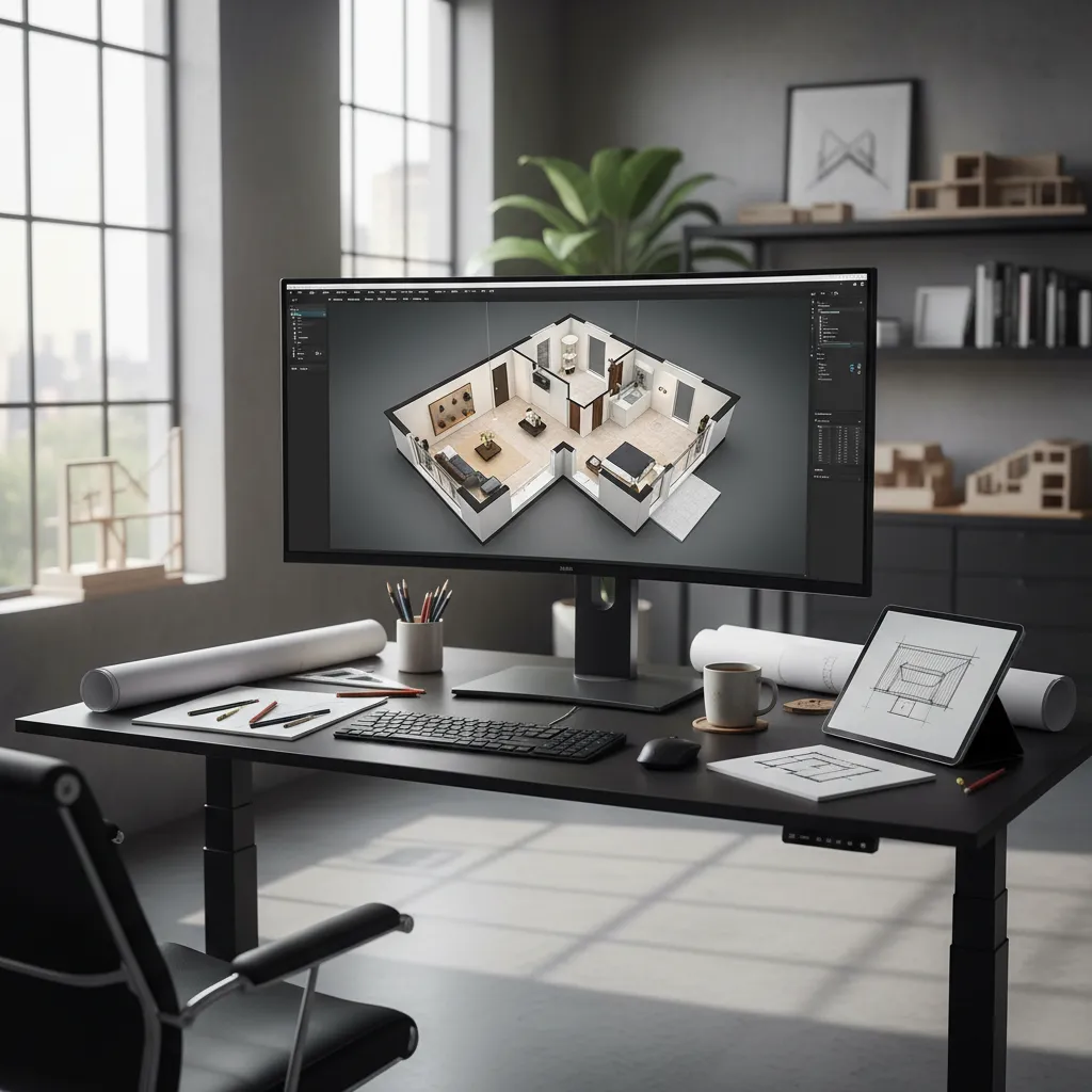 Digital floor plan planning for a small home on a computer screen