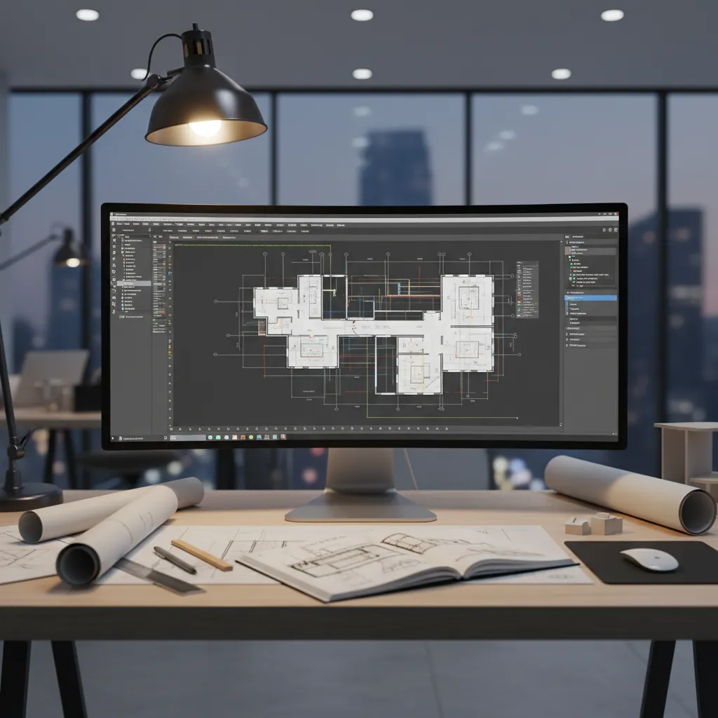 Digital architectural software displaying recreated floor plan based on measured survey data