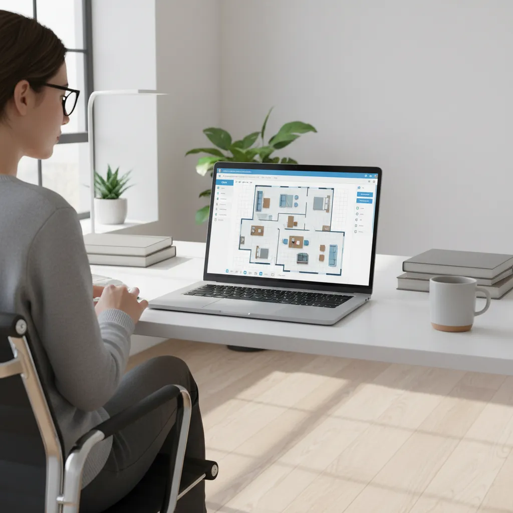 Designer using a digital floor plan creator interface to adjust room layout