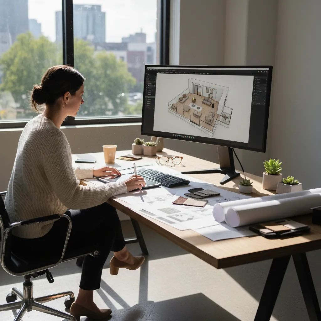 Persona diseñando un plano de casa en computadora