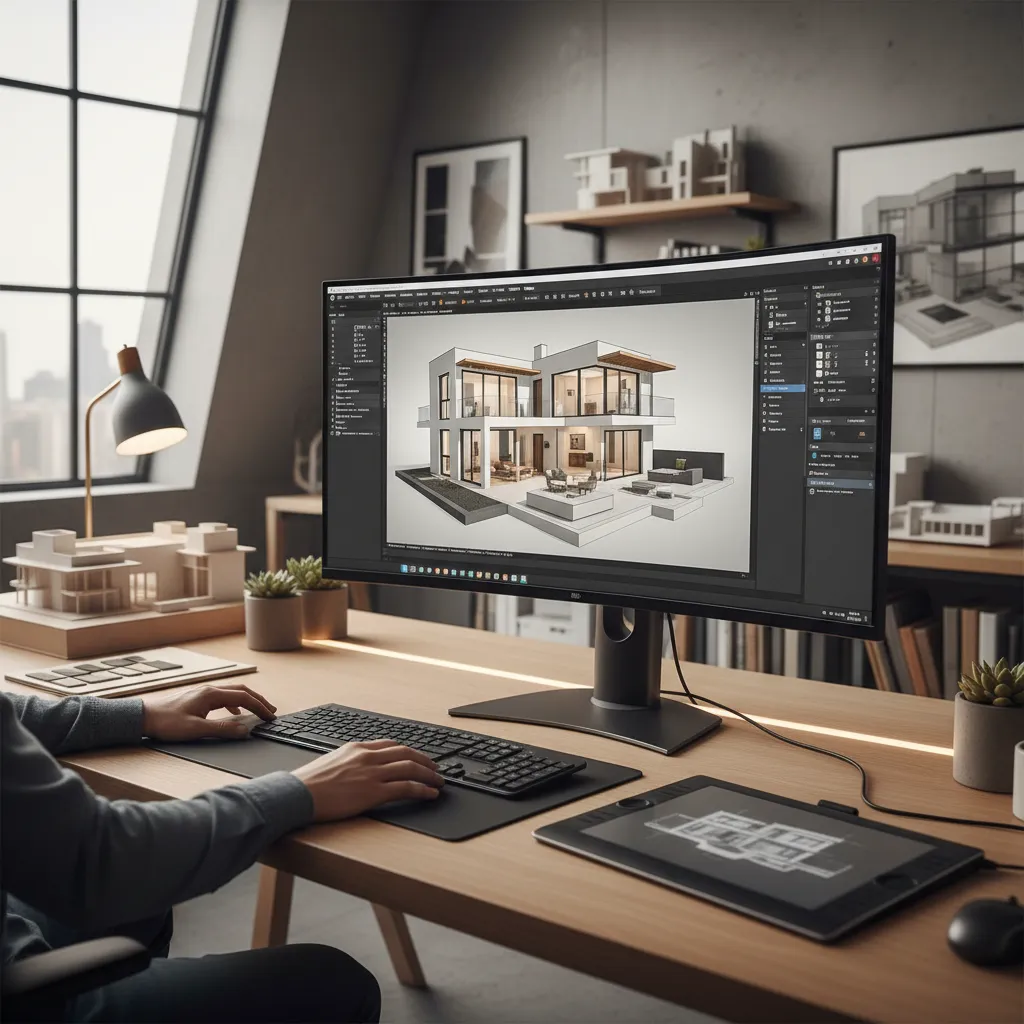 Diseño digital de plano de vivienda en software 3D
