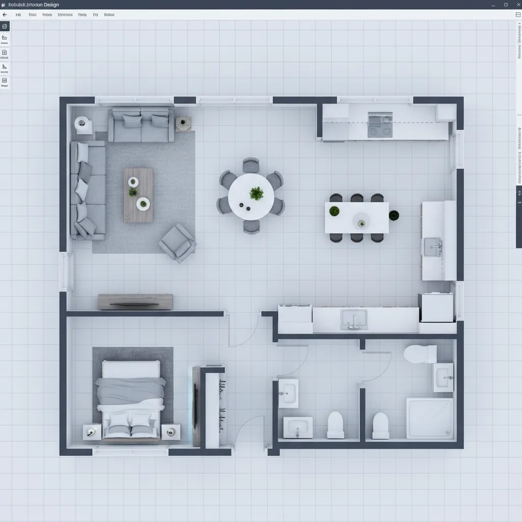 Plano digital de una vivienda con medidas y distribución de muebles