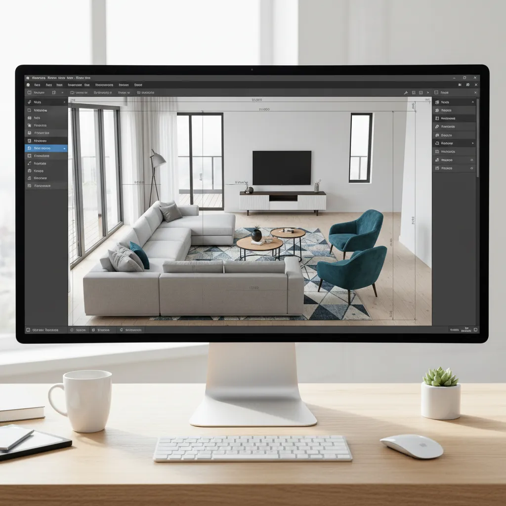 Interior design floor plan app interface creating a living room layout
