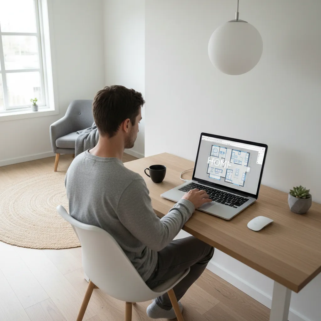 person using a digital floor plan maker on laptop to design house layout