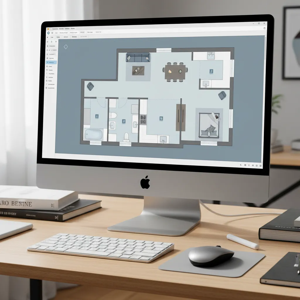 Digital floor planning software interface showing room layout and furniture placement