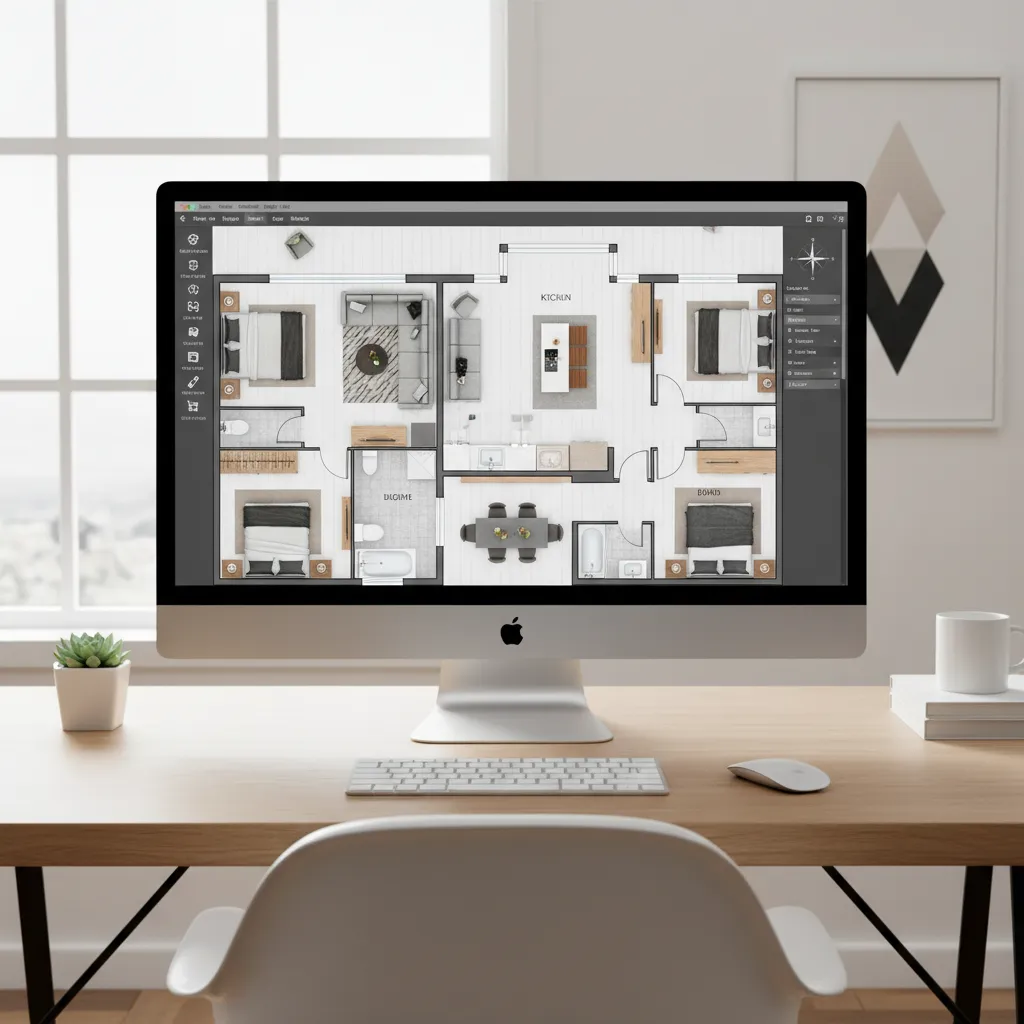 Designer creating a digital house floor plan on a computer interface