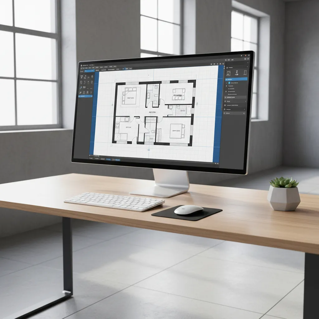 Computer screen displaying a clean 2D home floor plan layout grid