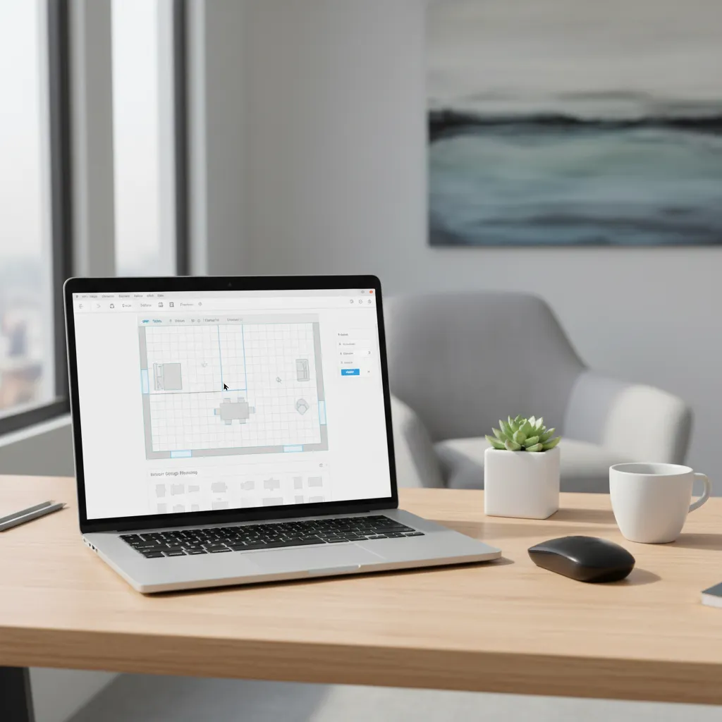 Laptop showing a digital floor plan layout created with simple house plan software