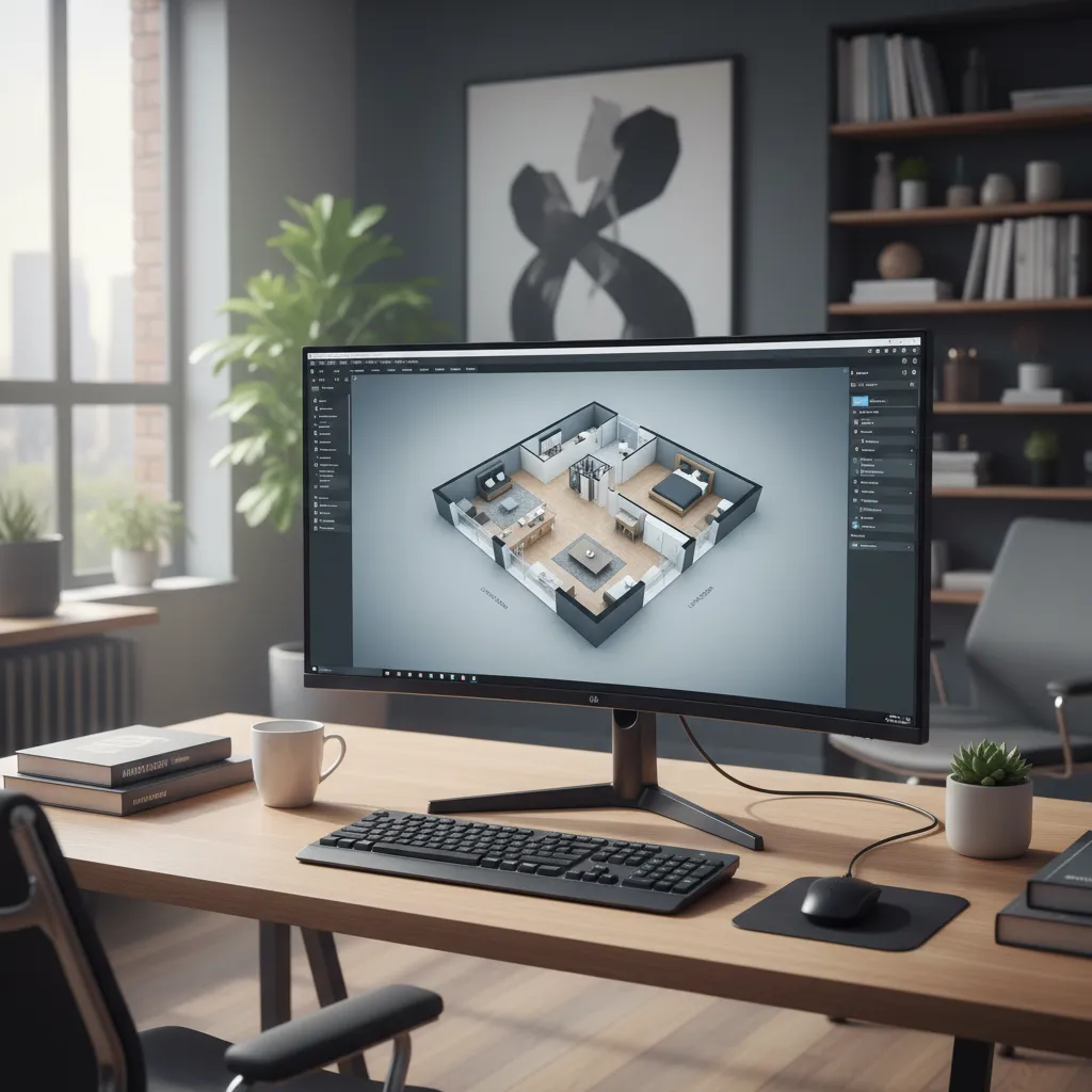 Pantalla de ordenador mostrando un plano digital de una vivienda
