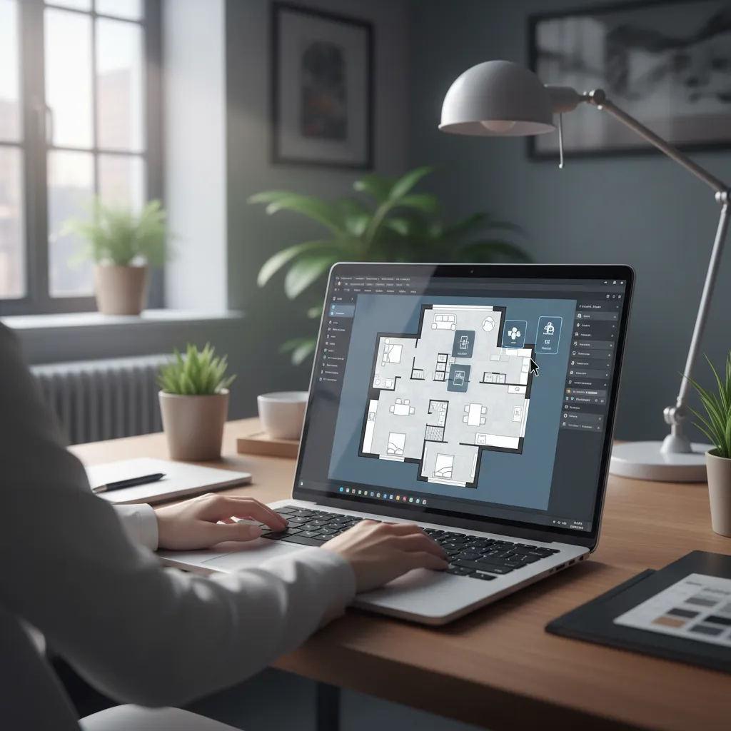 Digital home floor plan layout being created in online design software