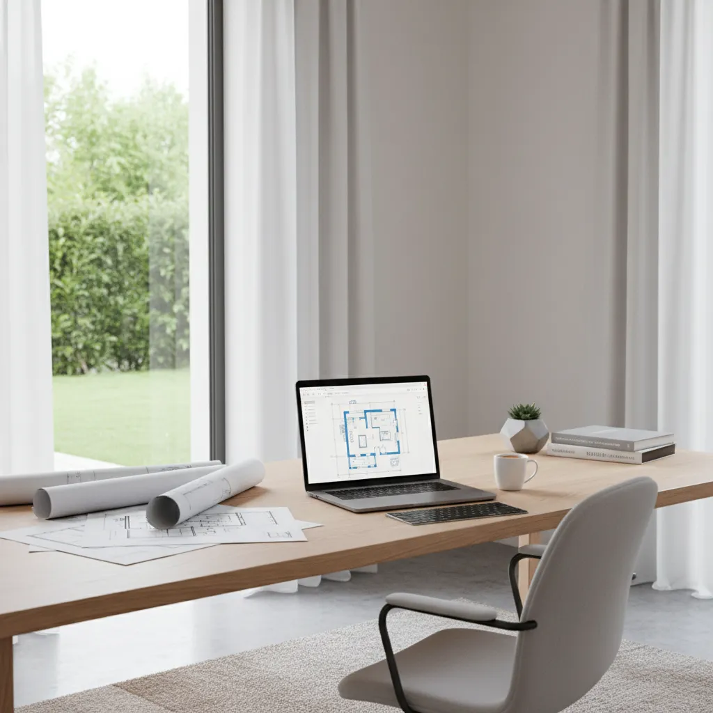 Laptop displaying a digital home layout created with an online floor planning tool