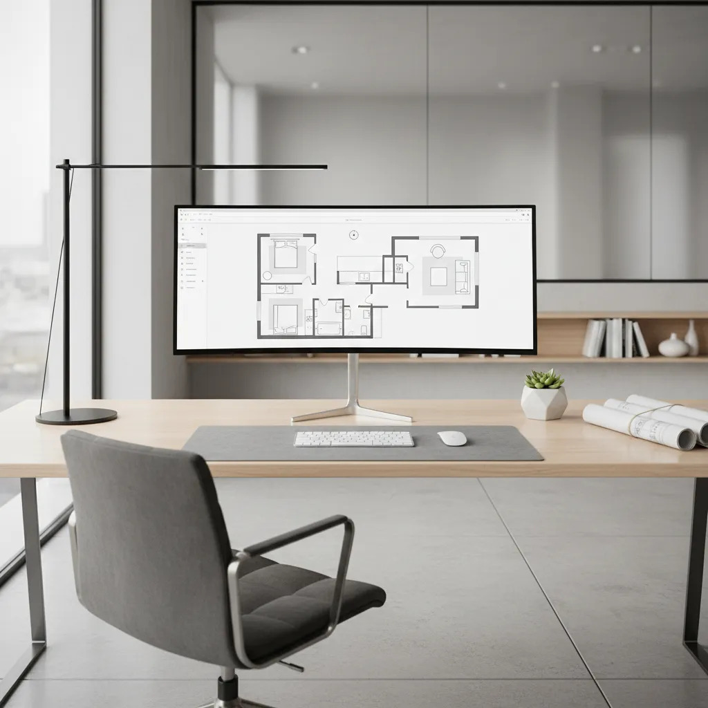 Interior designer creating a digital floor plan on computer software