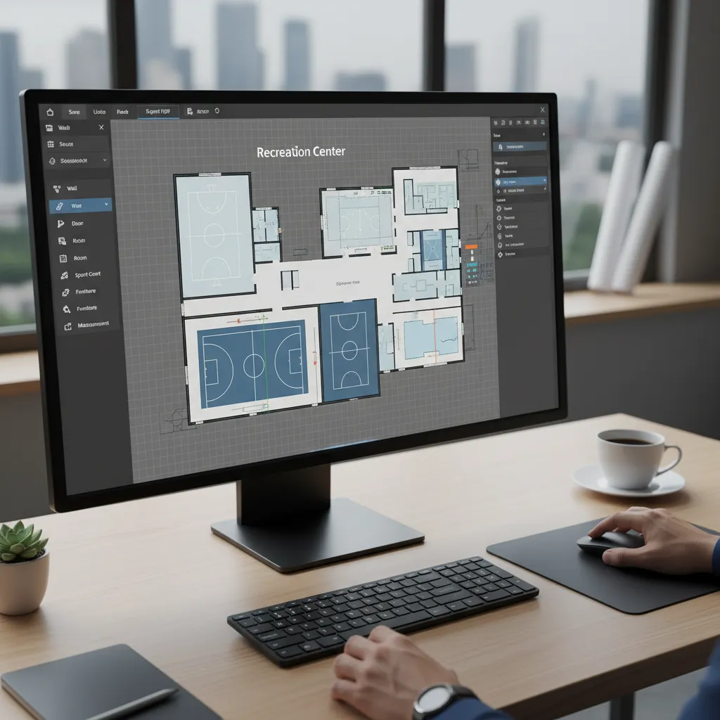 online floor plan designer interface showing recreation center layout editing