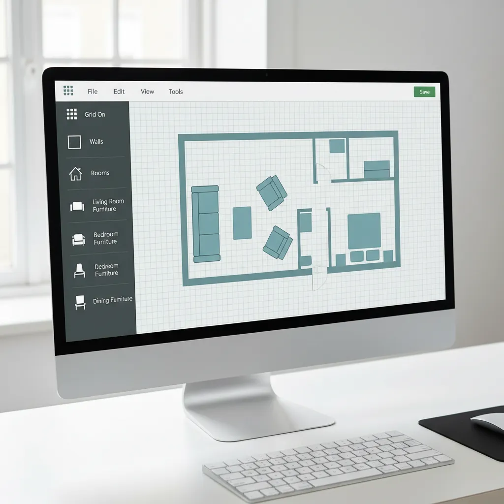 digital floor plan creator interface with drag and drop walls and furniture