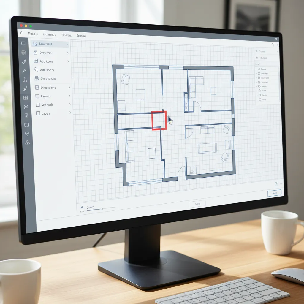 Editing interior wall in floor plan design software interface