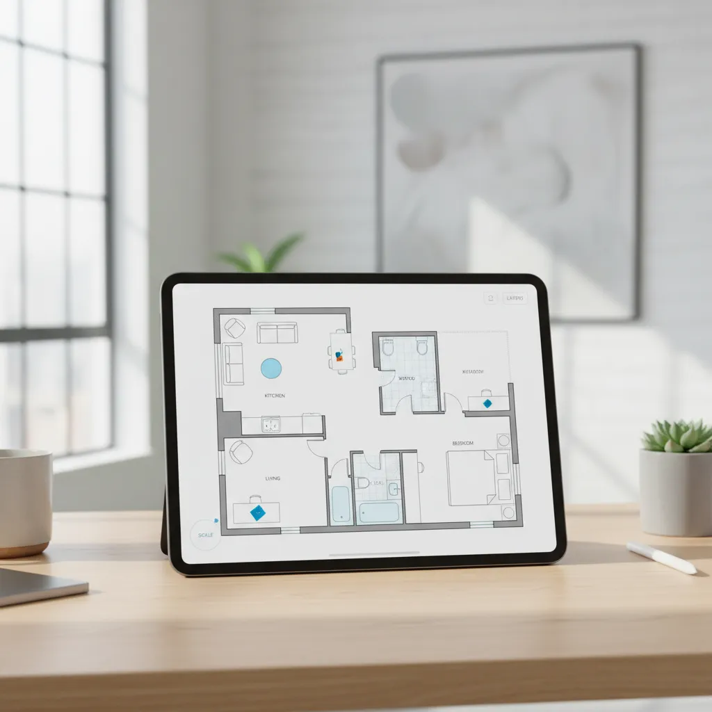 Digital floor plan generated by a room size app for interior designers