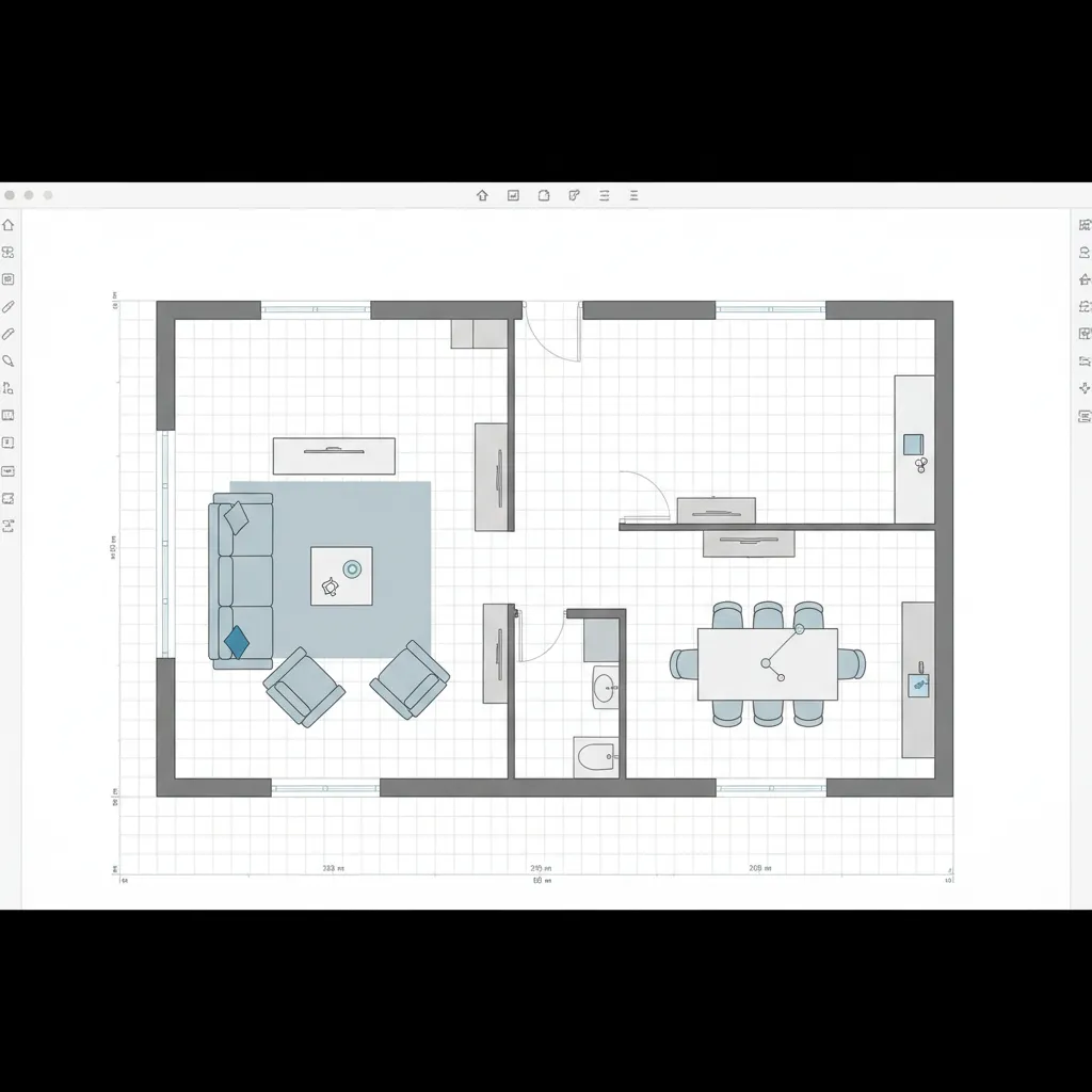 digital floor plan layout with furniture placement in interior design software