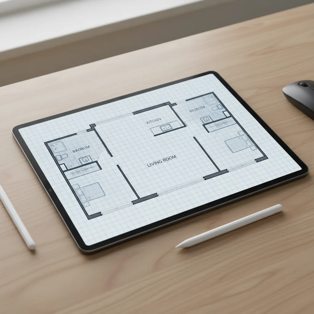 Plano digital de una vivienda con distribución de habitaciones