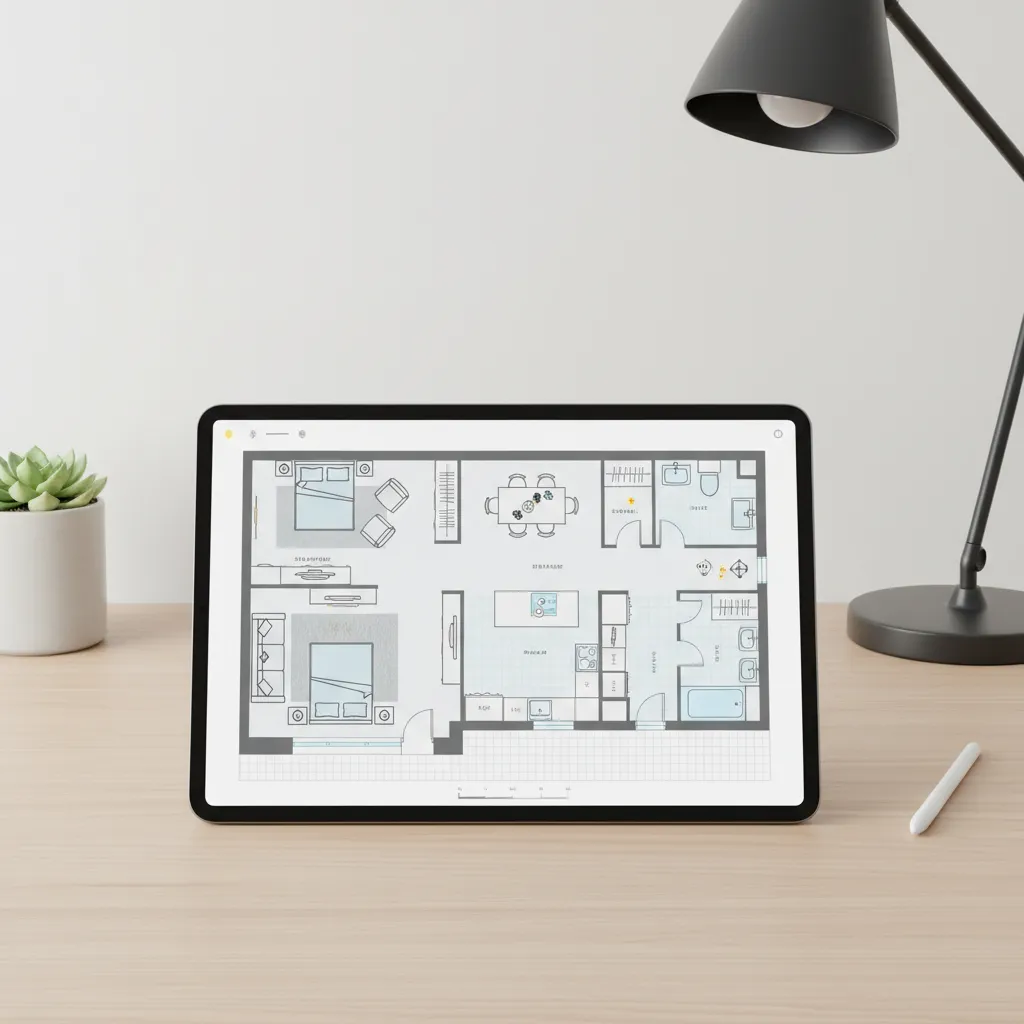 Digital floor plan layout with furniture placement