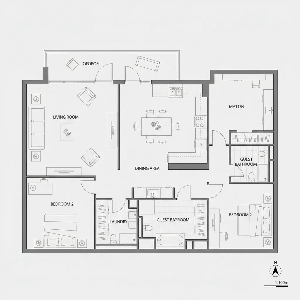 detailed digital house floor plan layout with labeled rooms and furniture placement