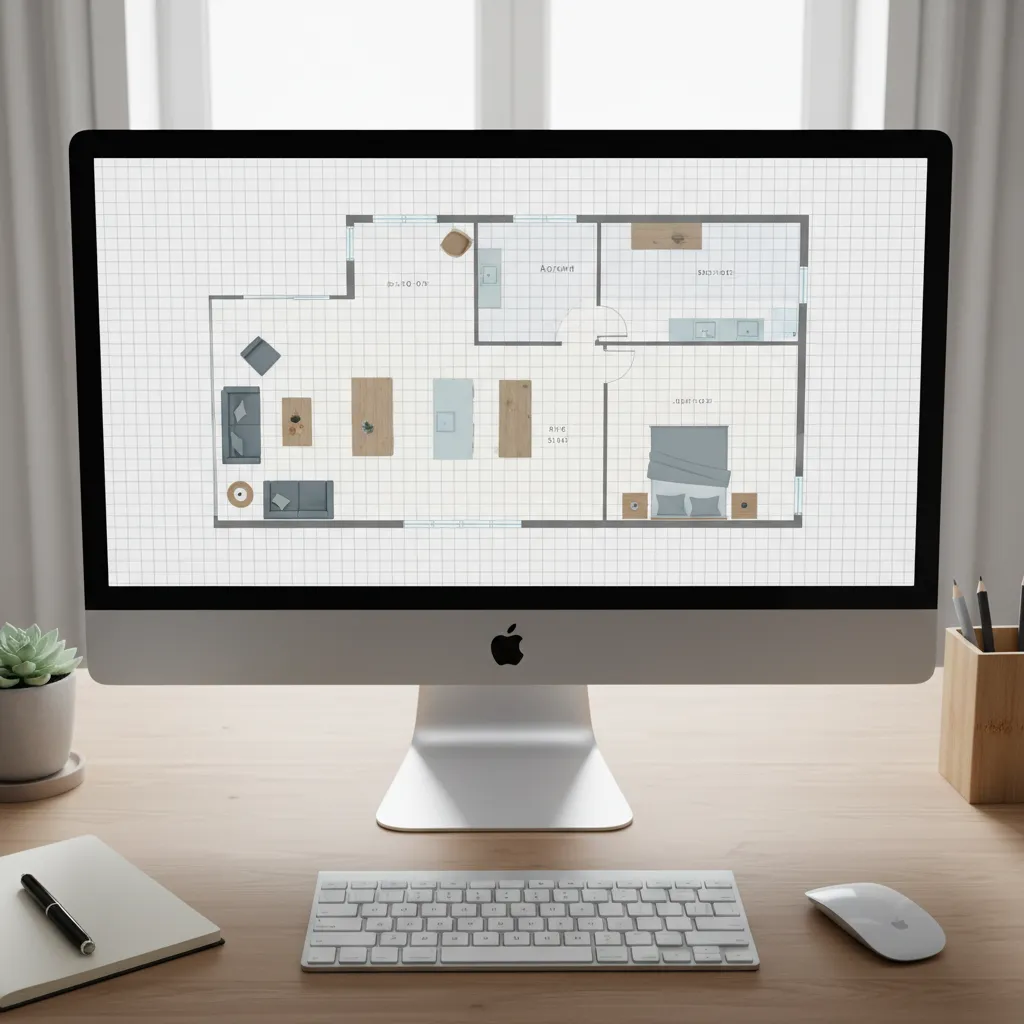 Digital floor plan layout being designed on a computer screen
