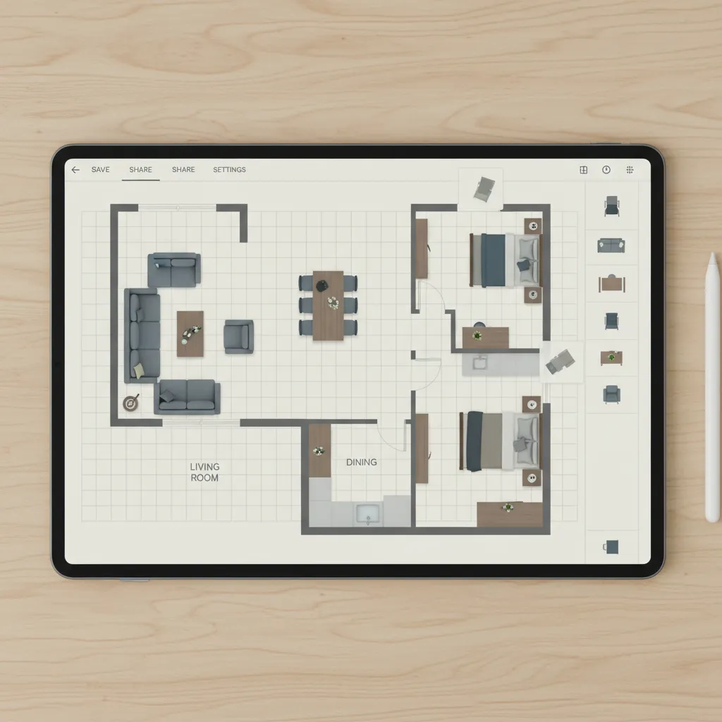 Digital floor plan editor with furniture placement tools