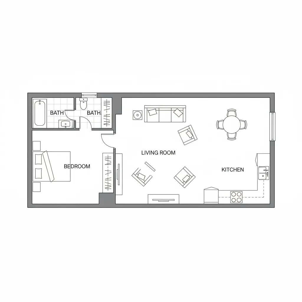 example of a simple digital floor plan layout for an apartment